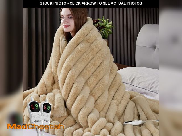 Lot 74-13583932 - HaloRest Heated Blanket Queen Size, Faux Fur Cozy Heating Blanket with Overheat Protection, 1/2/4/6/...