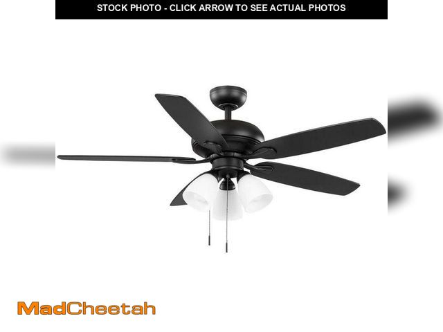 Lot 74-12692408 - Hampton Bay Rockport II 52 in. Indoor Matte Black LED Ceiling Fan with Light kit, Downrod and Revers...