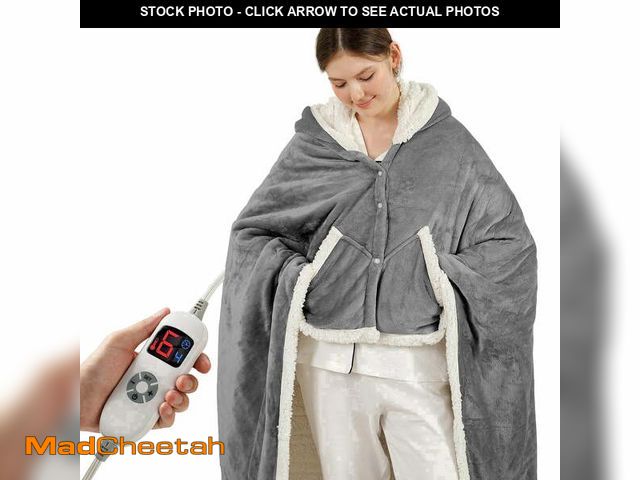 Lot 74-14588471 - TRUSTWARMTH Wearable Heated Blanket 50"x64", Electric Throw Blanket Wrap Poncho with Hood Pockets, 6...