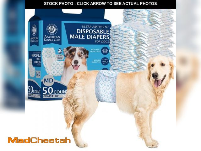 Lot 74-11546236 - American Kennel Club Male Dog Wrap, Disposable Diapers with Wetness Indicator, Medium, 50 Count - UN...