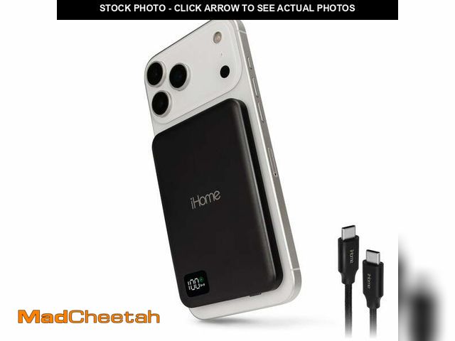 Lot 74-12862654 - iHome 5000mAh Magnetic Power Bank with 6Ft USB-C Cable, MagSafe Compatible, 20W Rapid Power Delivery...