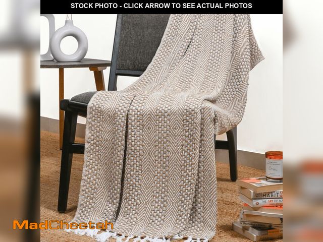 Lot 74-12705101 - RAJRANG Cotton Throw Blanket with Decorative Tassels 50x60 Inches Color Tiger's Eye Braided Striped ...