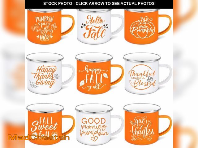 Lot 74-12975637 - Mumufy 9 Pcs Fall Mugs Autumn Coffee Mugs 12 oz Thanksgiving Enamel Mug Thankful Blessed Cup Outdoor...