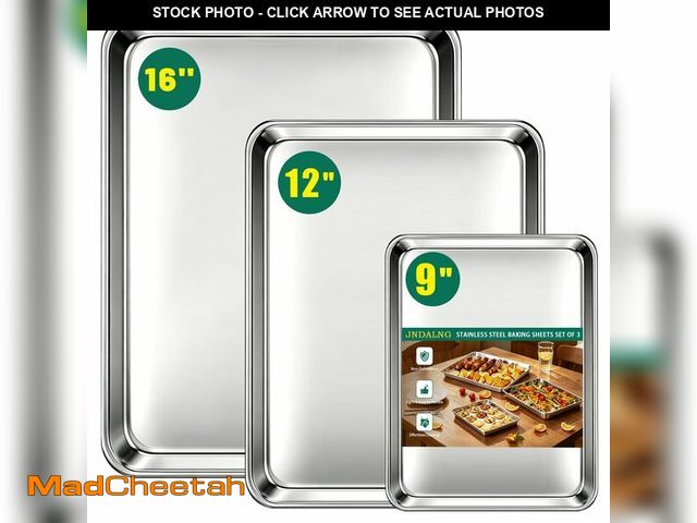 Lot 74-14210101 - JNDALNG Stainless Steel Cookie Sheets for Baking Set of 3, Stainless Steel Baking Sheet, 9.3/12.5/16...