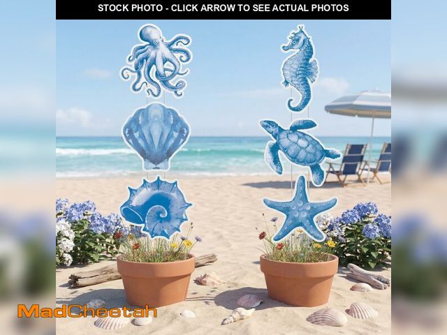 Lot 74-14271646 - RattanView 6 Pack Summer Outdoor Ocean Yard Sign Decor Blue Coastal Beach Yard Stakes Nautical Decor...