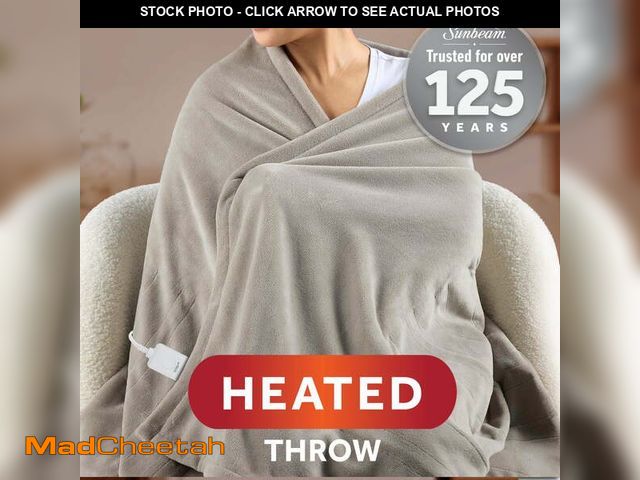 Lot 74-12858544 - Sunbeam Electric Heated Throw Blanket Oversize Washed Stone Microplush 4 Heat Settings - UNUSED
