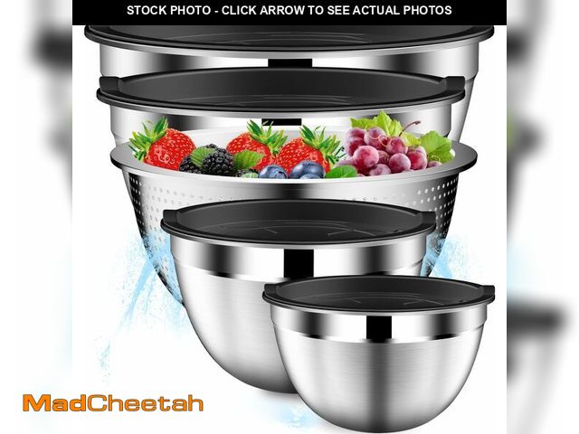 Lot 74-13542402 - DUTZUN Mixing Bowls with Lids Set, Stainless Steel Mixing Bowls with Colander, Strainer with Mixing ...