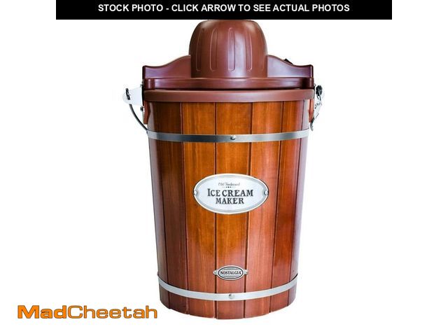 Lot 74-12592688 - Nostalgia Vintage 6 Qt. Brown Dark Wood Bucket Electric Ice Cream Maker - UNUSED