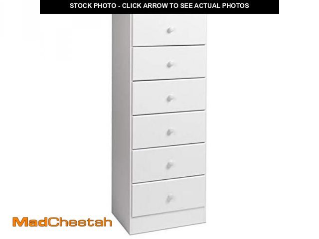 Lot 74-12399259 - Prepac Astrid Tall White Dresser: 16.5"D x 19.75"W x 50"H, 6-Drawer Chest for Bedroom by Prepac - Pe...