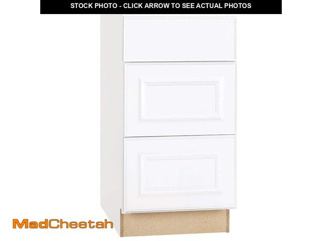 Lot 74-12992954 - Hampton Bay Hampton 18 in. W x 24 in. D x 34.5 in. H Assembled 3-Drawer Base Cabinet in Satin White ...