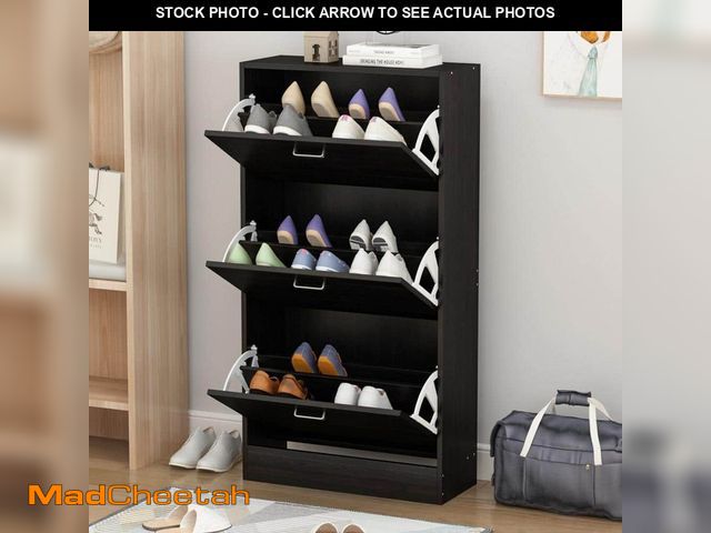 Lot 74-12870193 - FUFU&amp;GAGA 22.4 in. W x 41.7 in. H Black Wood 18-Pair Wood Shoe Storage Cabinet with 6-Foldable C...