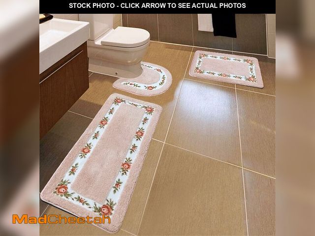 Lot 74-12709224 - Apioiqa Rose Bathroom Rug Set 3 Piece, Non-Slip Floral Bath Mats, Microfiber Soft Absorbent Plush Sh...