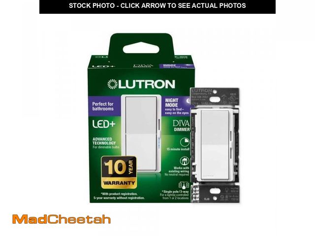 Lot 74-12492383 - Lutron Diva LED+ Dimmer Switch with Night Mode for Dimmable LED Bulbs, 150-Watt/Single-Pole or 3-Way...