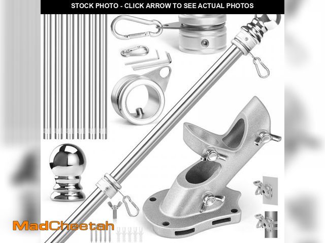Lot 74-12432730 - Anovo Flag Pole Kit- Stainless Steel 7 FT Flag Poles with1 Inch Metal 360ÃÂ° Rotating Flag Pole Rin...