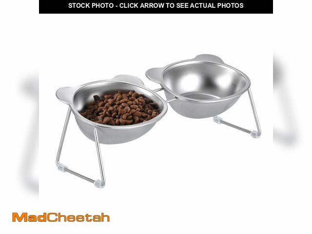 Lot 74-13954617 - Stainless Elevated cat Bowls 5.9 Inch with Metal Stand Slip Resistant Base 15 Degrees Tilted Raised ...