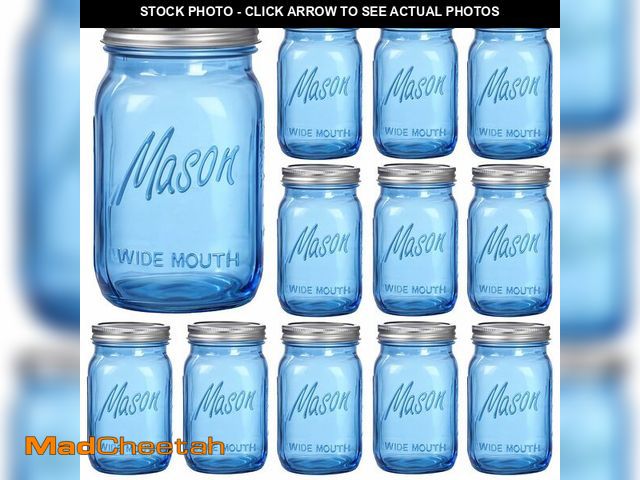 Lot 74-14152453 - Rubtlamp Blue Mason jar 32 oz, 12 Pack Glass Jars - Wide Mouth Mason Jars with Airtight Lids for Pic...