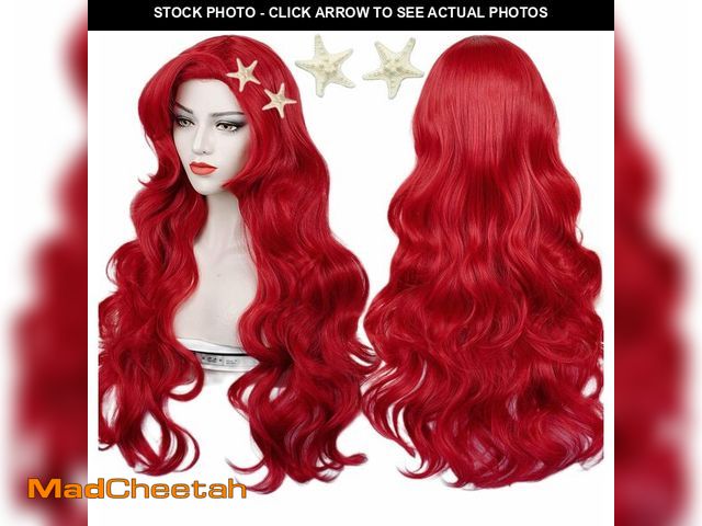 Lot 74-12705164 - Red Curly Wig , Max Beauty Red Mermaid Cosplay Wigs for Woman with Starfish Hair Clips, Adult Long H...