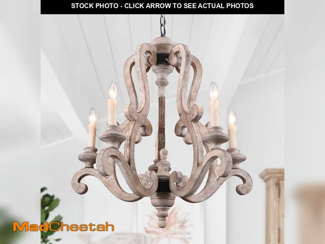Lot 74-14223292 - Oaks Aura Buttrio Farmhouse Antique 5-Light Weathered Wood Candle Chandelier with Farmhouse Pendant ...
