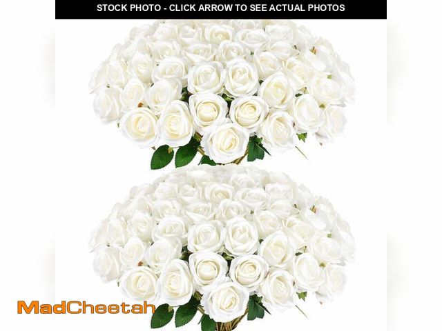 Lot 74-13574113 - Rowfad 60 Pcs Artificial Roses Bulk Velvet Silk White Roses White Roses for Wedding Centerpieces Bri...