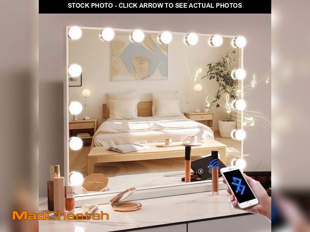 Lot 74-12511743 - Fenchilin 23''x18'' Vanity Mirror with Lights Bluetooth Tabletop Wall Mount Metal White - USED