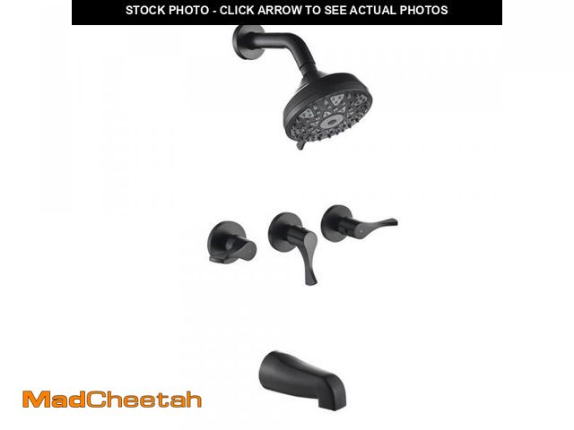Lot 74-12365121 - FLG 3 Handle 6-Spray Tub and Shower Faucet 1.8 GPM Wall Mount Shower System with Tub Spout Matte Bla...