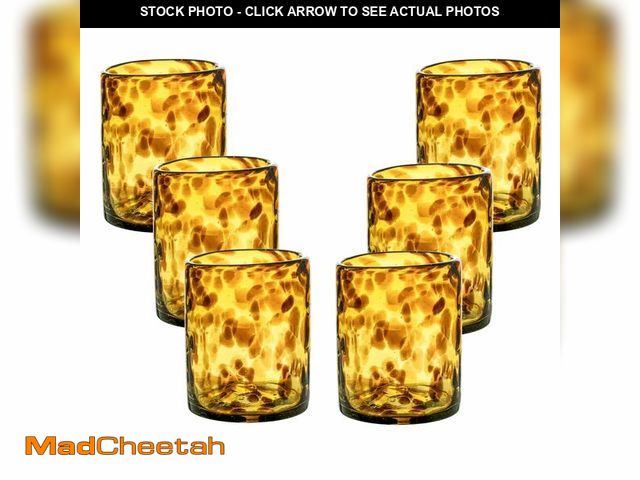 Lot 74-14384524 - Recreado Tortoise Shell Hand Blown Tumbler Glasses Set of 6 | Amber Drinking Glasses | Mexican Glass...