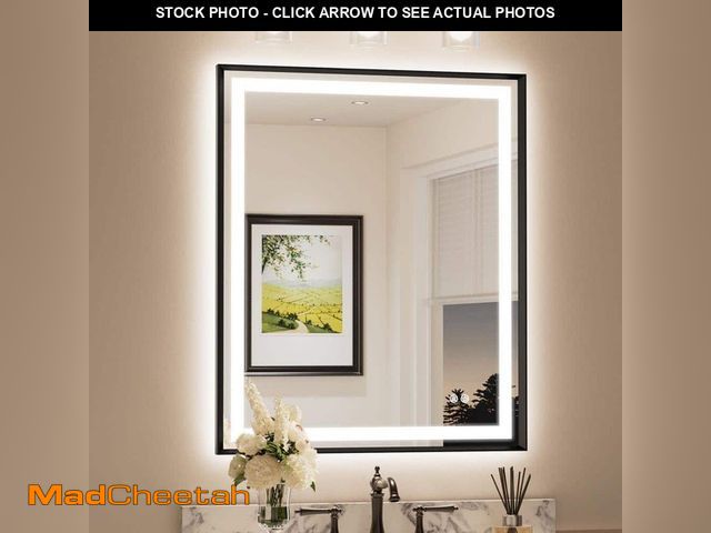 Lot 74-13821315 - KeonJinn 30 in. W x 36 in. H Rectangular Framed LED Lighted Bathroom Vanity Mirror with Light in Bla...