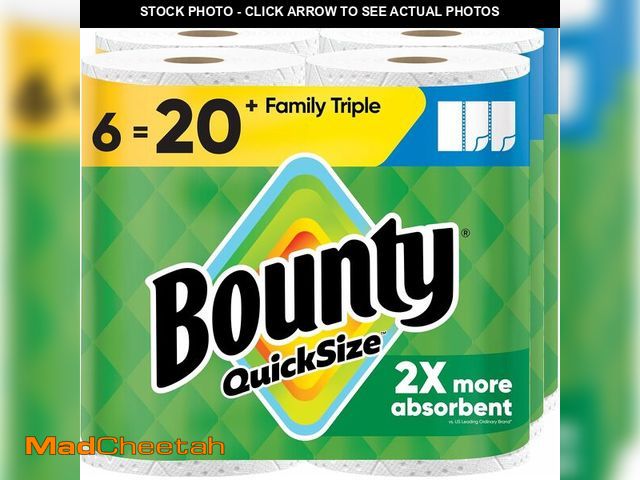 Lot 74-14304666 - Bounty Paper Towels Quick Size, White, 6 Family Triple Rolls = 20+ Regular Rolls - UNUSED