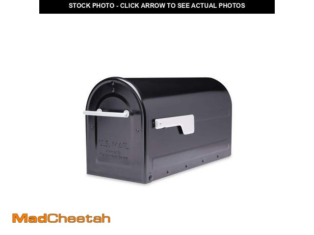 Lot 74-14290660 - Architectural Mailboxes Boulder Black, Large, Steel, Post Mount Mailbox with Silver Handle and Flag ...