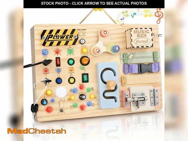 Lot 74-14477311 - Joyreal Wooden Busy Board Montessori Toys for Toddlers, Sensory Activity Board with LED Lights, Musi...