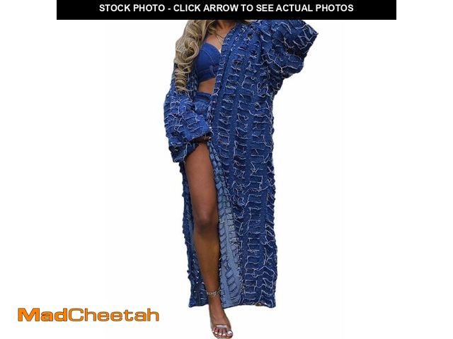 Lot 74-12718444 - Vakkest Women's Ripped Denim Cardigan Long Jacket Distressed Jean Open Front Kimono Robe Duster Oute...