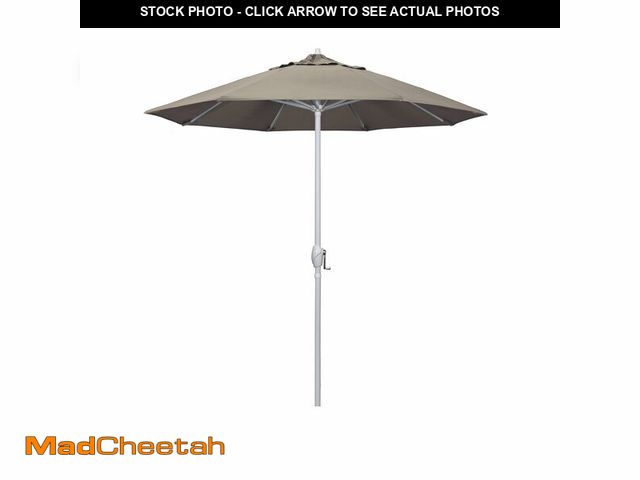 Lot 74-12898273 - California Umbrella 7.5' Rd Aluminum Patio Umbrella, Crank Lift, Auto Tilt, White Finish, Sunbrella ...