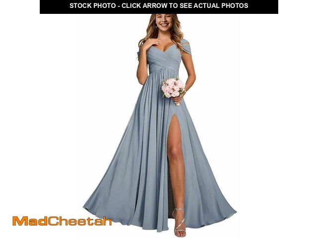 Lot 74-14267206 - FoinLuve Off Shoulder Chiffon Bridesmaid Dresses for Women Long Ruched with Slit A Line Prom Formal ...