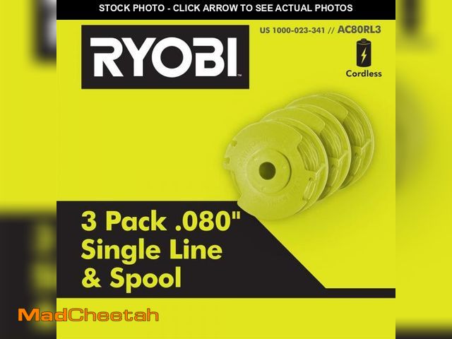 Lot 74-12142933 - RYOBI Replacement Twisted 0.080 in. Auto Feed Line Spools (3-Pack) (MISSING ONE SPOOL)  - UNUSED