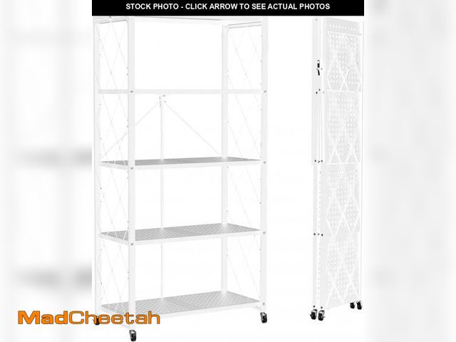Lot 74-12489765 - Lifetime Home 5-Tier Foldable Storage Shelf with Wheels - Metal Rack Collapsible Shelving Unit Displ...