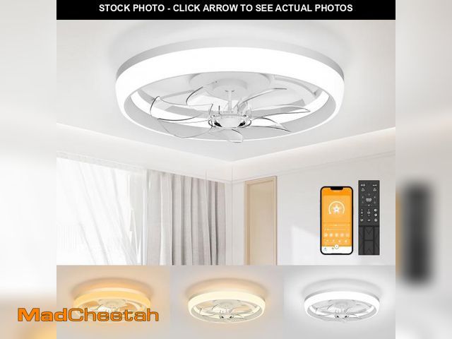 Lot 74-12480873 - SKVEVN 19" Ceiling Fan with Light - 3 Colors Lighting, 6 Wind Speeds, Remote Control&amp;APP, Modern...