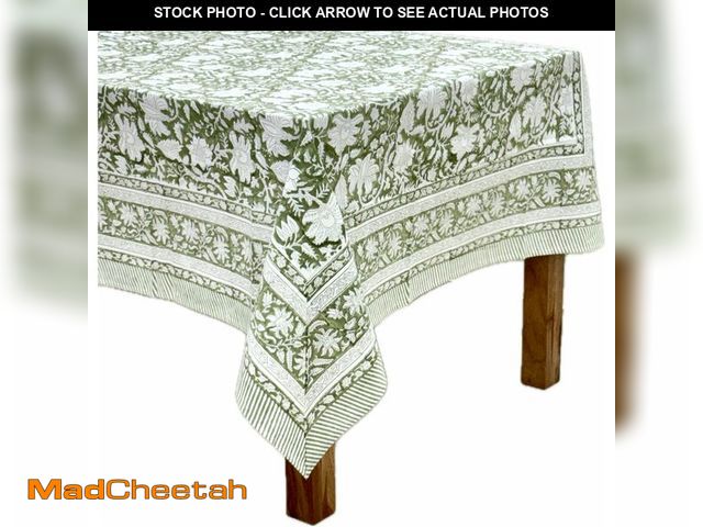 Lot 74-14056865 - ATOSII Noori Green 100% Cotton Fall Tablecloth, Block Print Rectangle Table Cover for Dining, Weddin...