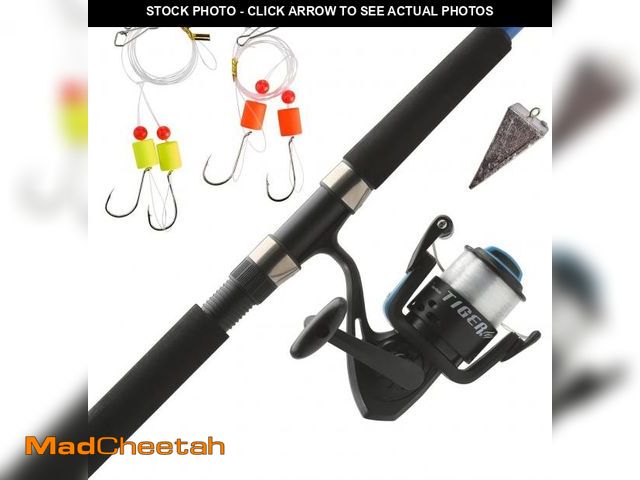 Lot 74-12138009 - (MISSING HOOKS)Shakespeare Tiger Surf Spinning Reel and Fishing Rod Combo with Bottom Float Rig, 9' ...