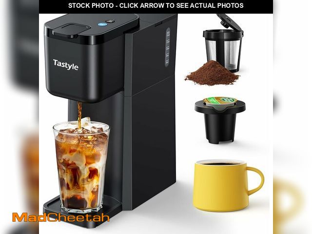 Lot 74-13720325 - Tastyle Mini Hot and Iced Coffee Maker Single Serve, for K Cup and Ground, 6 to 14 Oz Brew Sizes, wi...