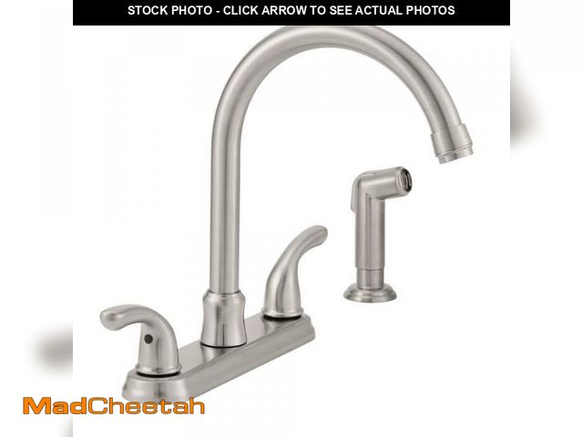 Lot 74-12086156 - Glacier Bay Builders Double Handle Standard Kitchen Faucet with Side Sprayer in Stainless Steel - UN...