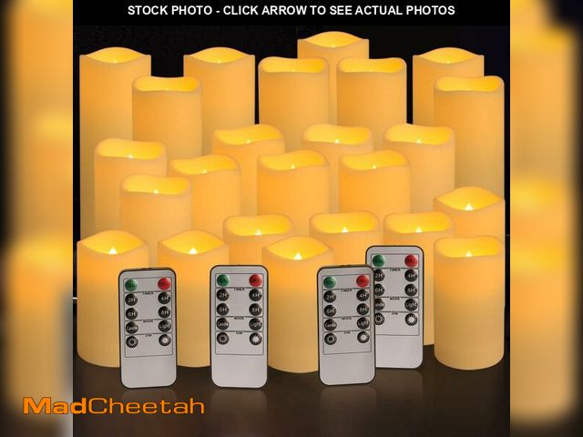 Lot 74-14215605 - YOROXRG Set of 24 Waterproof Outdoor Flameless Candles, LED Candles with 4 Remote and Timer,(H 4" 5"...