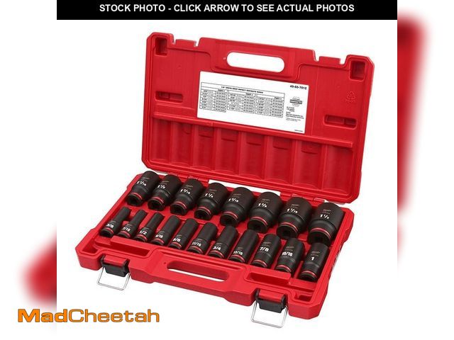 Lot 74-13663001 - Milwaukee Impact Socket 19PC 1/2in Drive SAE DP 6Point Tool Set - UNUSED