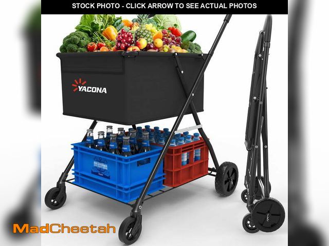 Lot 74-12831704 - Collapsible Shopping Cart, Double-Decker Shopping Trolley, Grocery Cart on Wheels, 600D Oxford Cloth...