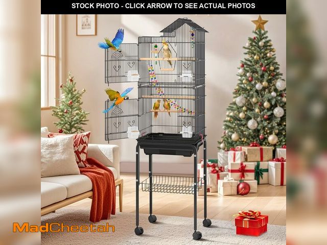 Lot 74-13733694 - DWVO 62-inch Metal Bird Cage: Bird Cage Spacious for Cockatiels, Parrots, Pigeons, Lovebirds, Featur...