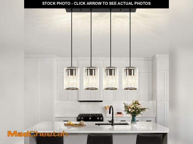 Lot 74-13636358 - Crystal Kitchen Island Lights, 4-Light Modern Chandeliers for Dining Room, Kitchen Pendant Lighting ...