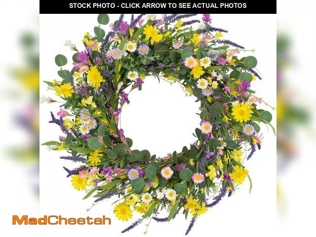 Lot 74-11551840 - J'FLORU Spring Wreaths for Front Door 22 Inch Artificial Summer Wreath Daisy and Lavender Wreath wit...