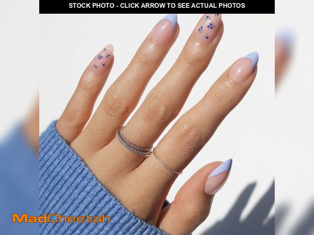 Lot 74-14297461 - Glamnetic Press On Nails - Bluebelle | Short Almond Fake Nails with Pale Blue French Tips &amp; 3D B...