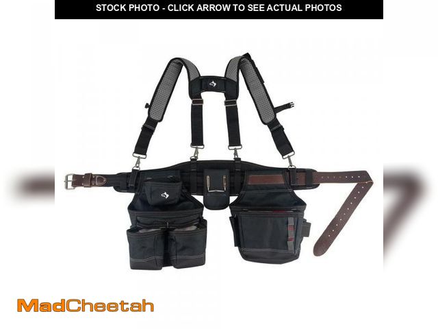 Lot 74-12463744 - Husky Framers 2-Bag Work Tool Belt with Suspenders - UNUSED