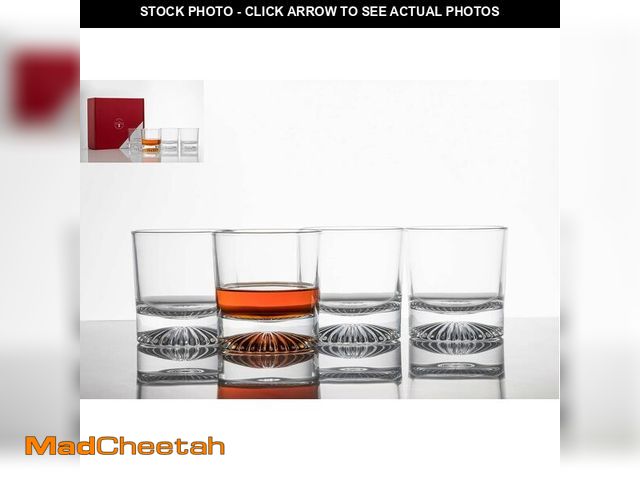 Lot 74-14266283 - Derrison 10oz Old Fashioned Whiskey Glasses Set | Lead-Free Crystal, Heavy Base, Rock Glass with Sun...