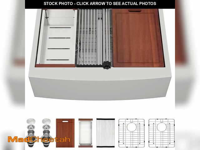Lot 74-14612863 - Sarlai 30 Stainless Farmhouse Sink Double Bowl - 30x22 Inch Apron Front Kitchen Sink Ledge Workstati...